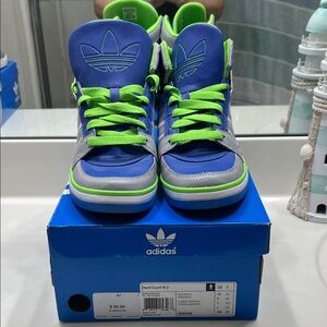 adidas Blue and Lime High-Top Sneakers